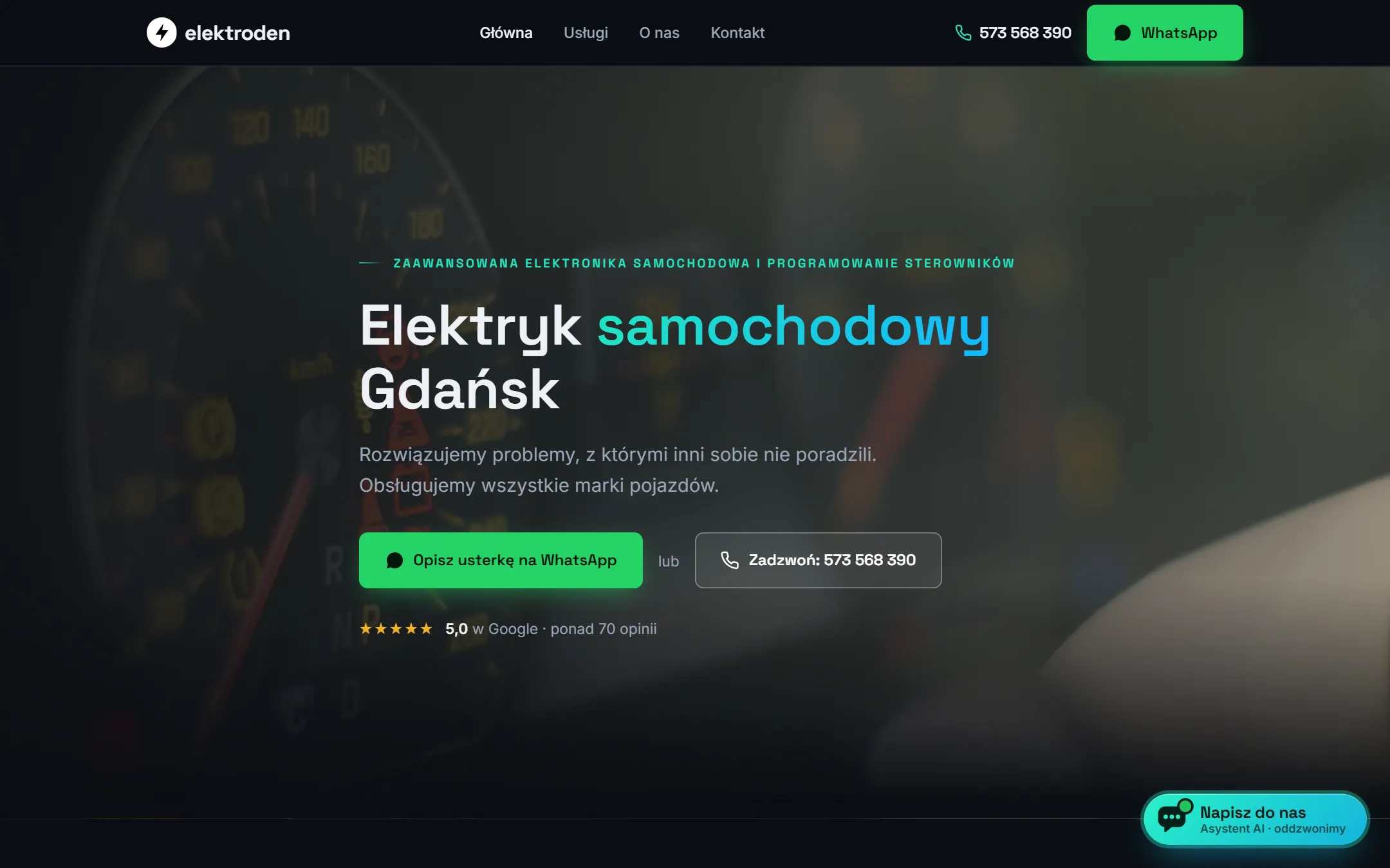 Elektroden website built by codelesslab: auto electrician in Gdansk